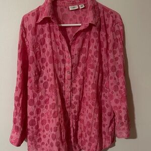 Cato Pink Button‎ Down Women's Shirt 14/16W gorgeous sparkly Polka dots